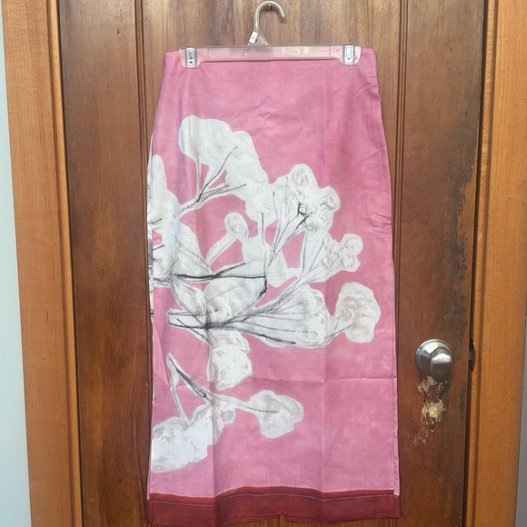 NWT_ZARA SS24 MID-RISE MIDI LINEN BLEND PENCIL SKIRT FLORAL PINK SZ S - Picture 1 of 10
